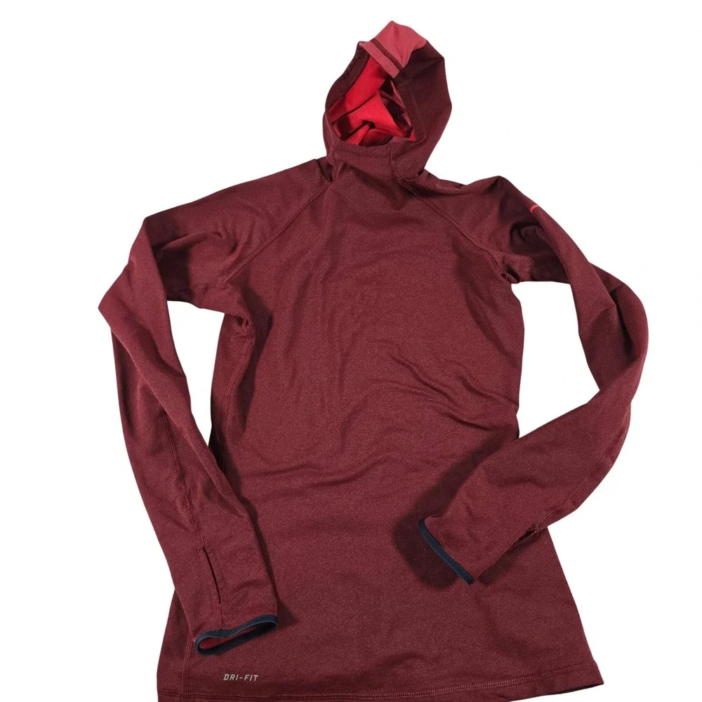 Nike Pro Dri-FIT Womens Burgundy Pink Hooded Running Top 548774-012 Size S